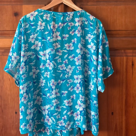 Torrid Turquoise Floral Chiffon Button Blouse - Picture 3 of 5